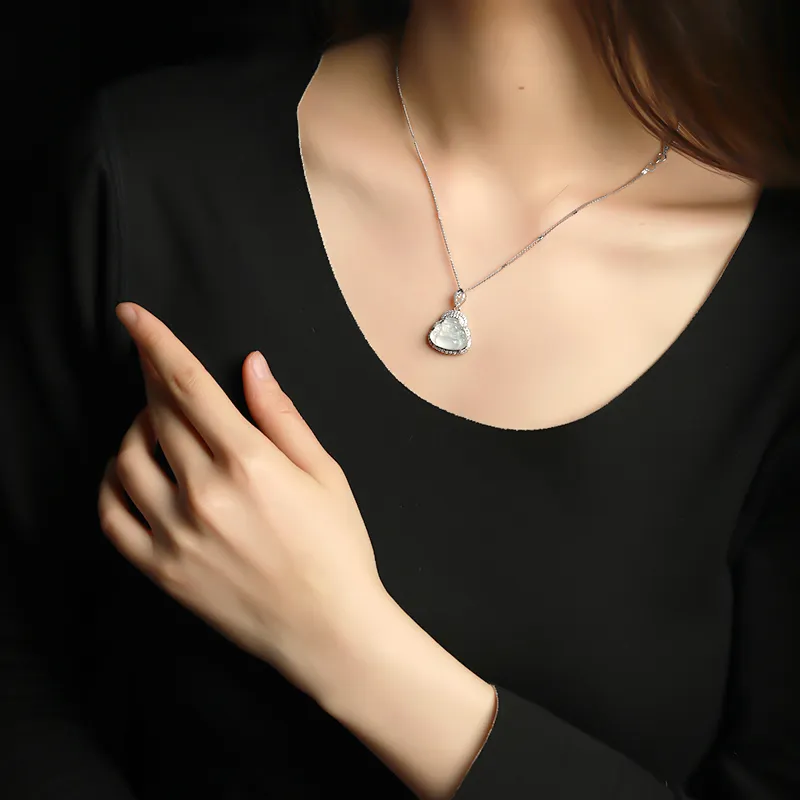 Artisan Lock Heart Jade Chalcedony Jade Necklaces Women's-2