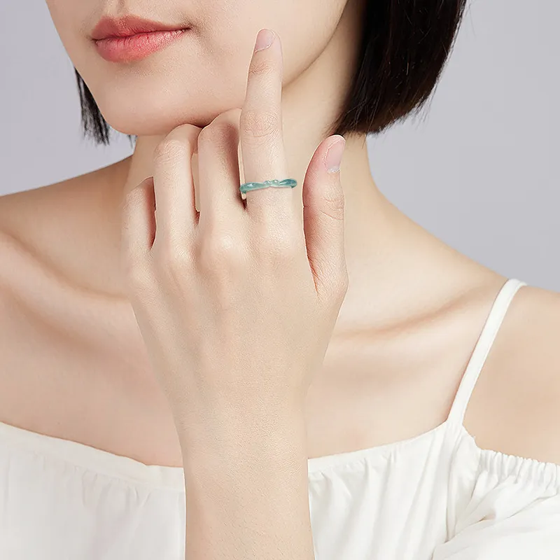 Artisan Lock Heart Jade Glutinous Jade Jadeite Rings Unisex-2