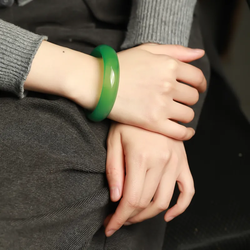 Artisan Lock Heart Jade Chalcedony Jade Bangles Women's-2