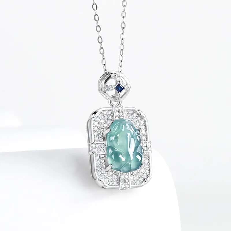 Artisan Lock Heart Jade Ice Type Jadeite Necklaces Women's-2