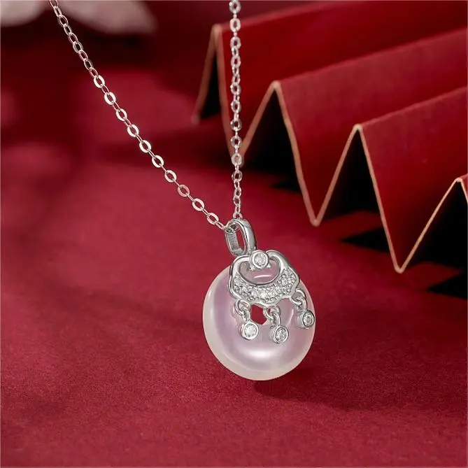 Artisan Lock Heart Jade Chalcedony Necklaces Women's-2