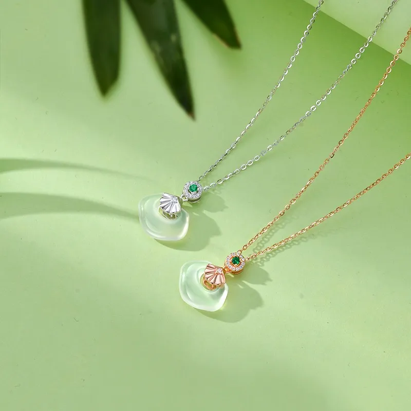 Artisan Lock Heart Jade Natural Chalcedony Jade Necklaces Women's-2