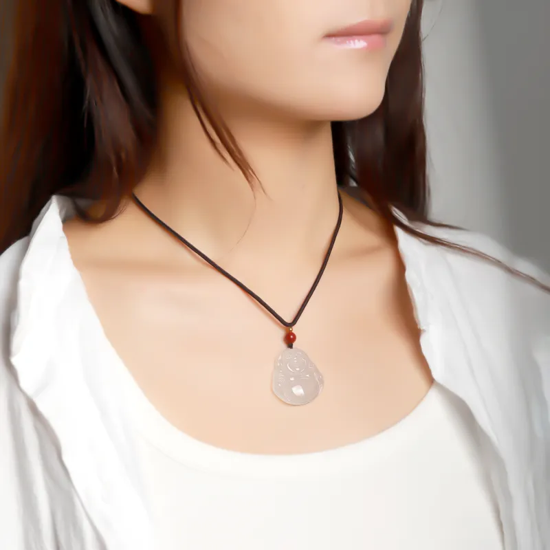 Artisan Lock Heart Jade Chalcedony Jade Necklaces Unisex Chalcedony-1