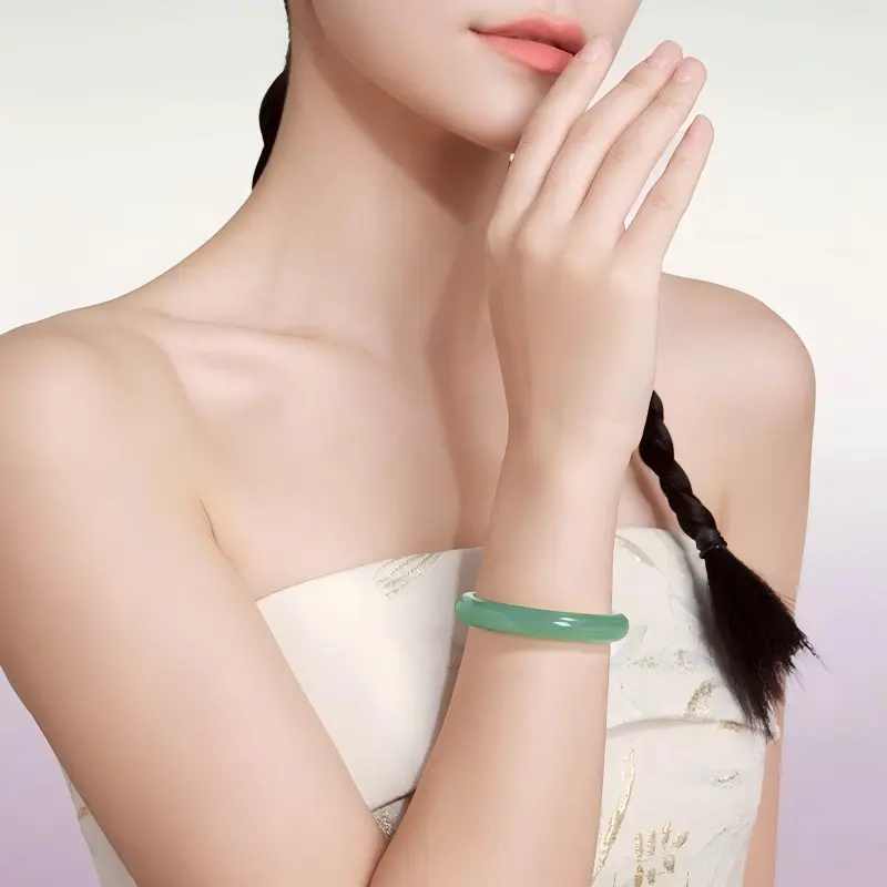 Artisan Lock Heart Jade Chalcedony Bangles Women's-1
