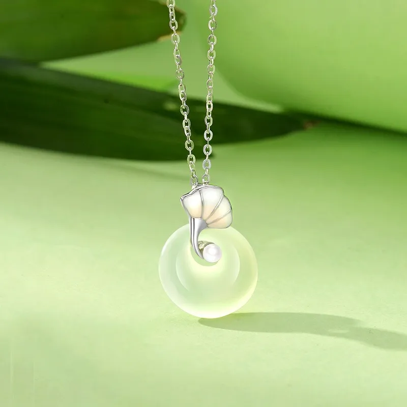 Artisan Lock Heart Jade Natural Chalcedony Necklaces Women's-4