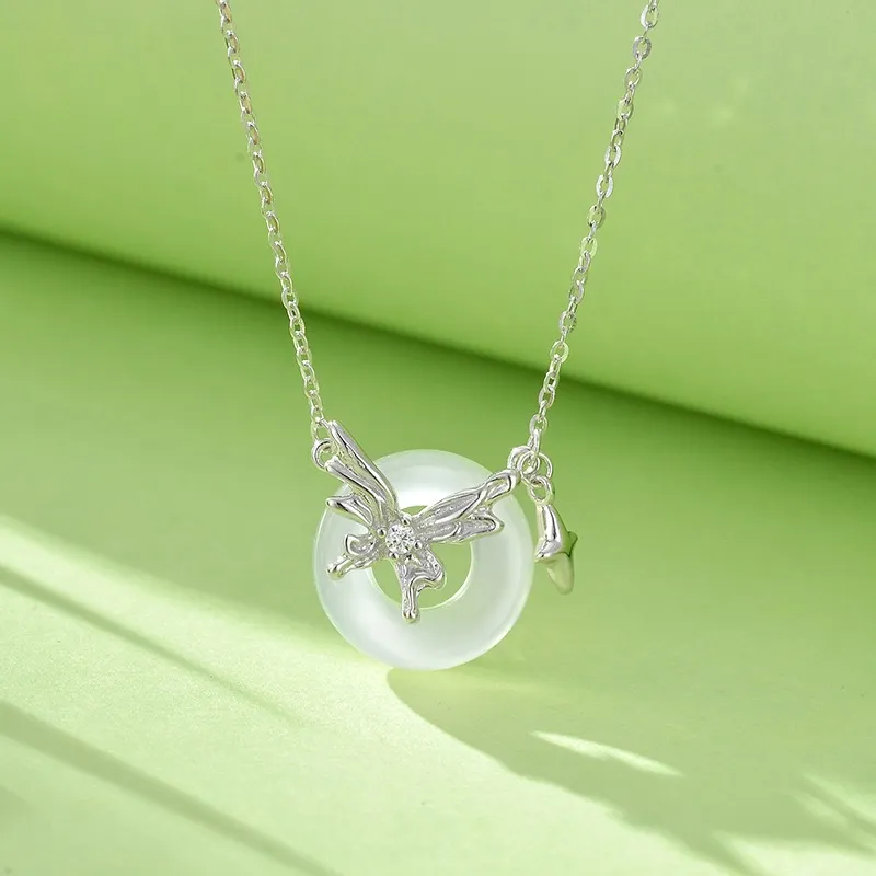 Artisan Lock Heart Jade Natural Chalcedony Necklaces Women's-4
