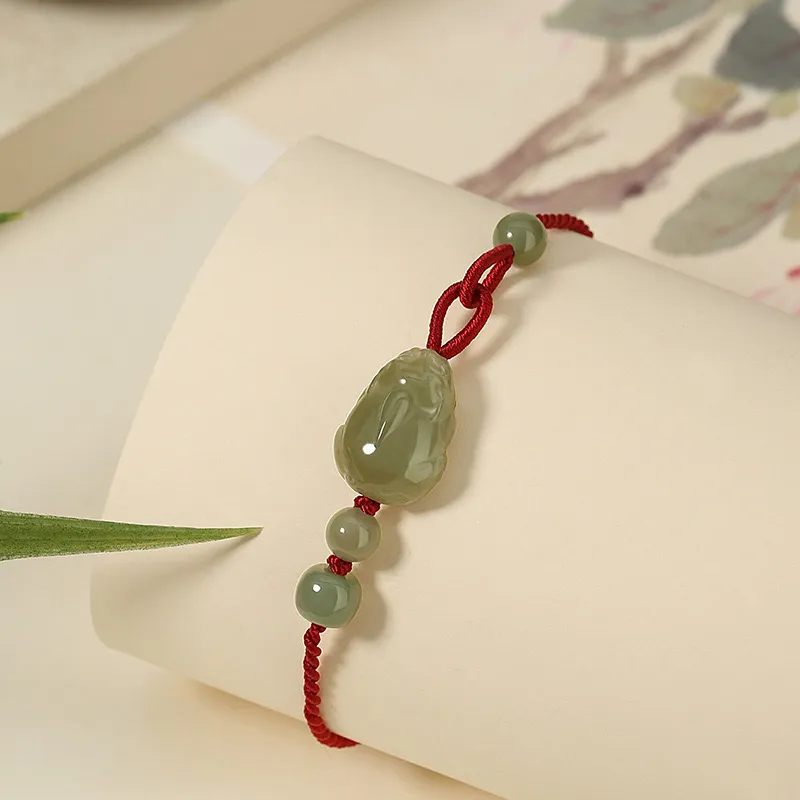 Artisan Lock Heart Jade Hetian Jade Bracelets Women's Green Jade-5