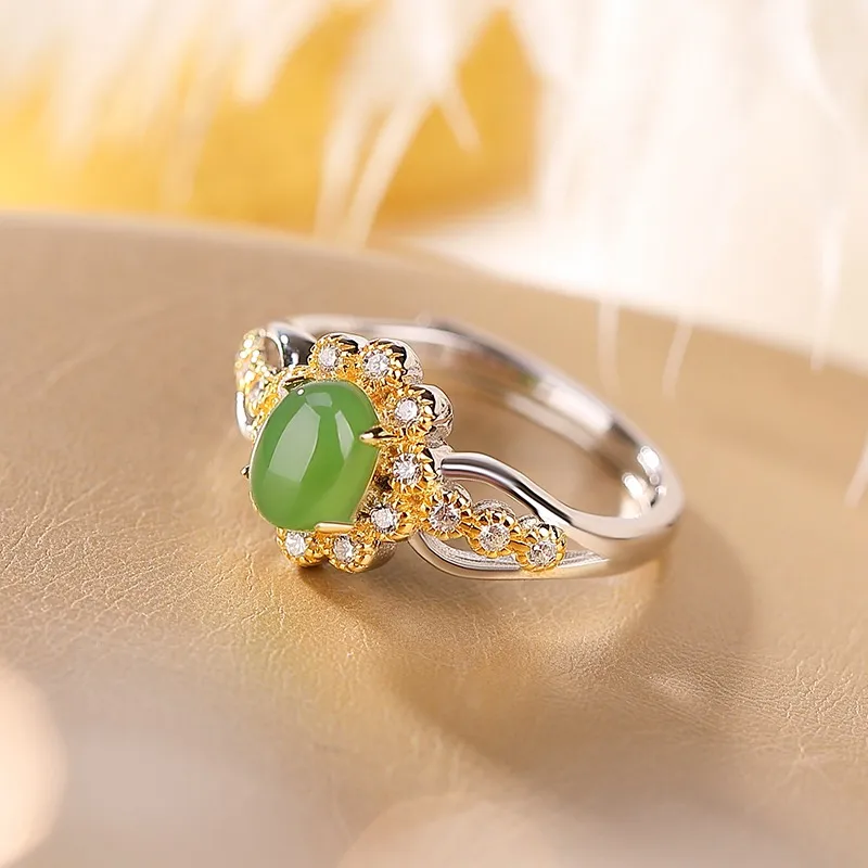 Artisan lock heart jade Hetian Jade Rings Unisex-4