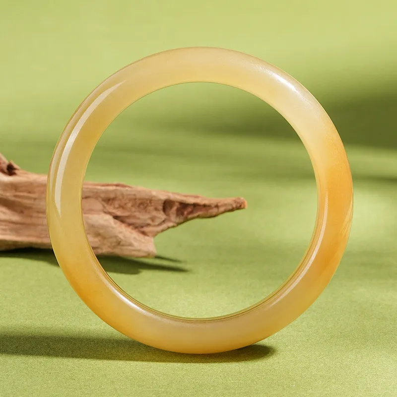 Artisan Lock Heart Jade Huanglong Jade Bangles Women's-4