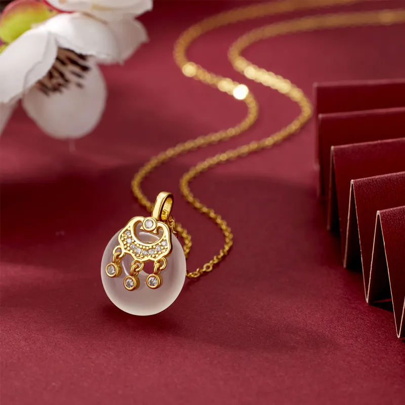 Artisan Lock Heart Jade Chalcedony Necklaces Women's-6