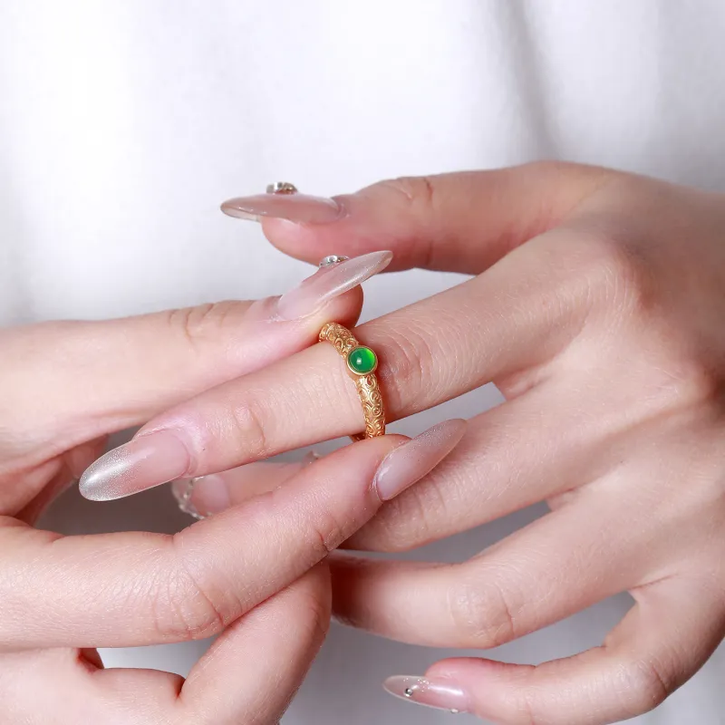 Artisan Lock Heart Jade Chalcedony Rings Unisex-2