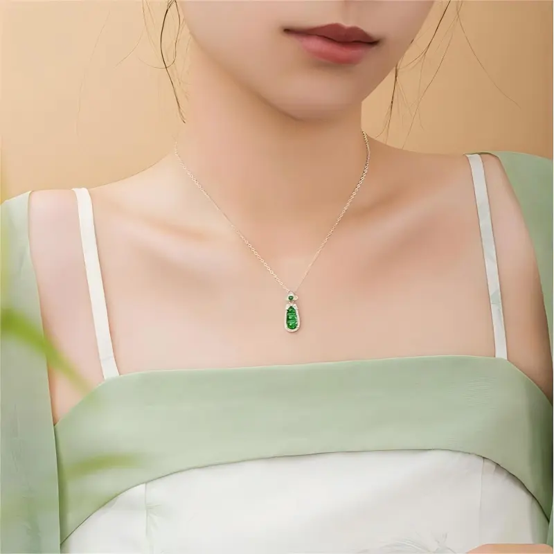 Artisan Lock Heart Jade Ice Glutinous Necklaces Women's-1