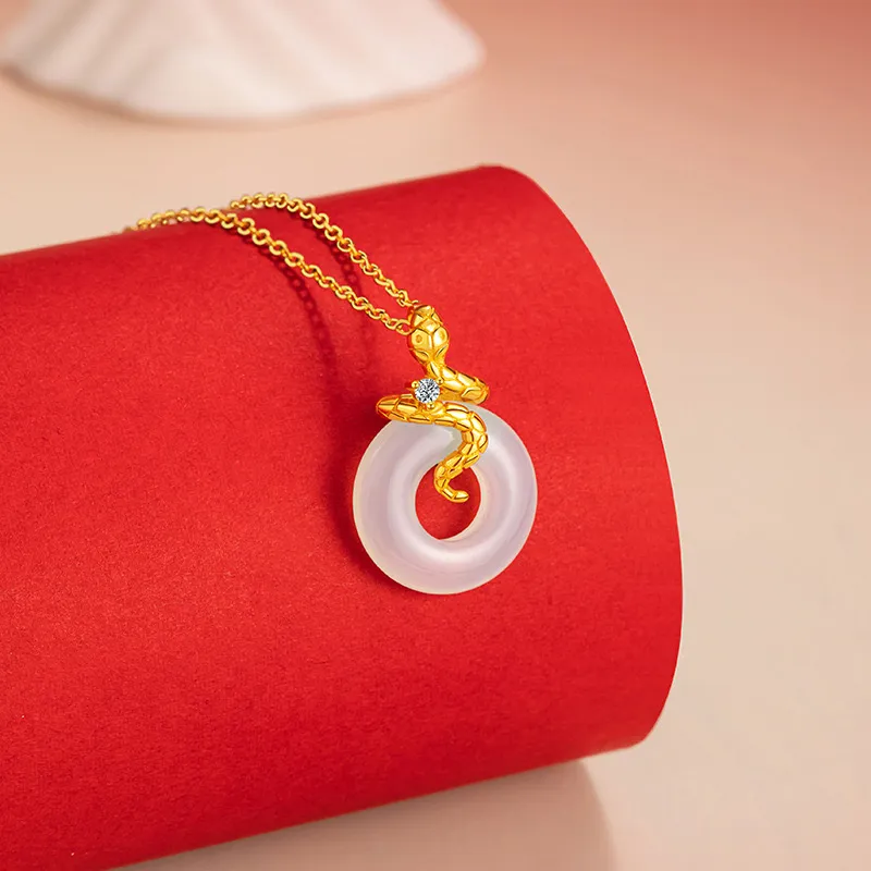 Artisan Lock Heart Jade Chalcedony Necklaces Women's-2