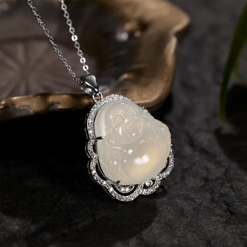 Artisan Lock Heart Jade Chalcedony Necklaces Women's-1