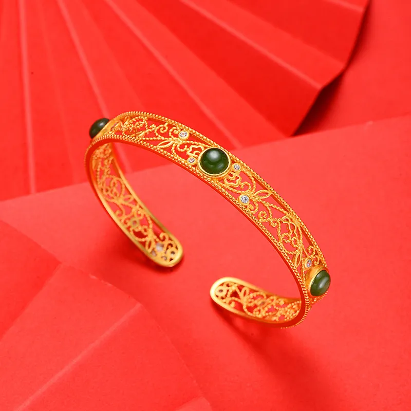 Artisan Lock Heart Jade Hetian Jade 925 Sterling Silver Hetian Jade Bangles Women's Jasper-45