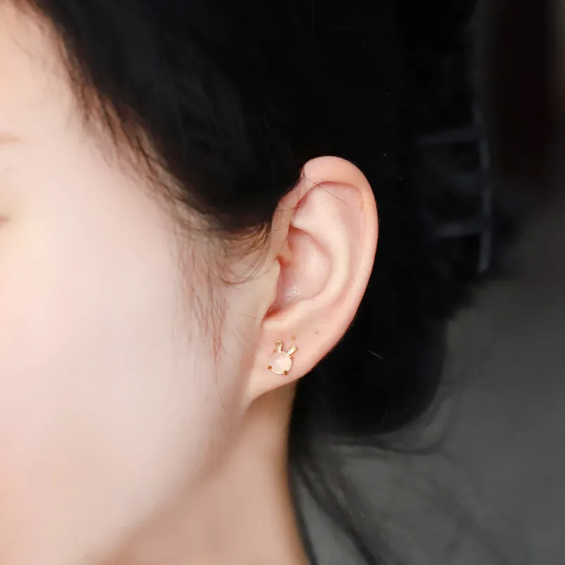 Artisan Lock Heart Jade Chalcedony Alloy Jade Stud Earrings Women's Chalcedony-1
