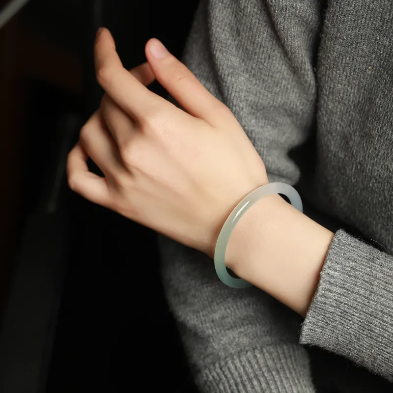 Artisan Lock Heart Jade Chalcedony Jade Bangles Women's-3