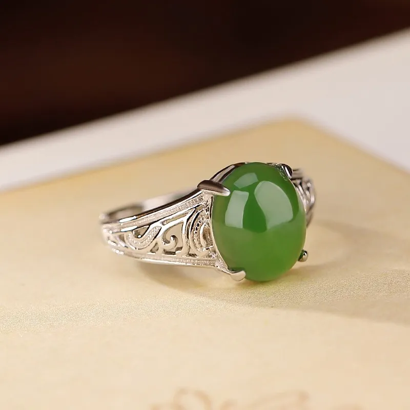 Artisan lock heart jade Hetian Jade Rings Unisex-4