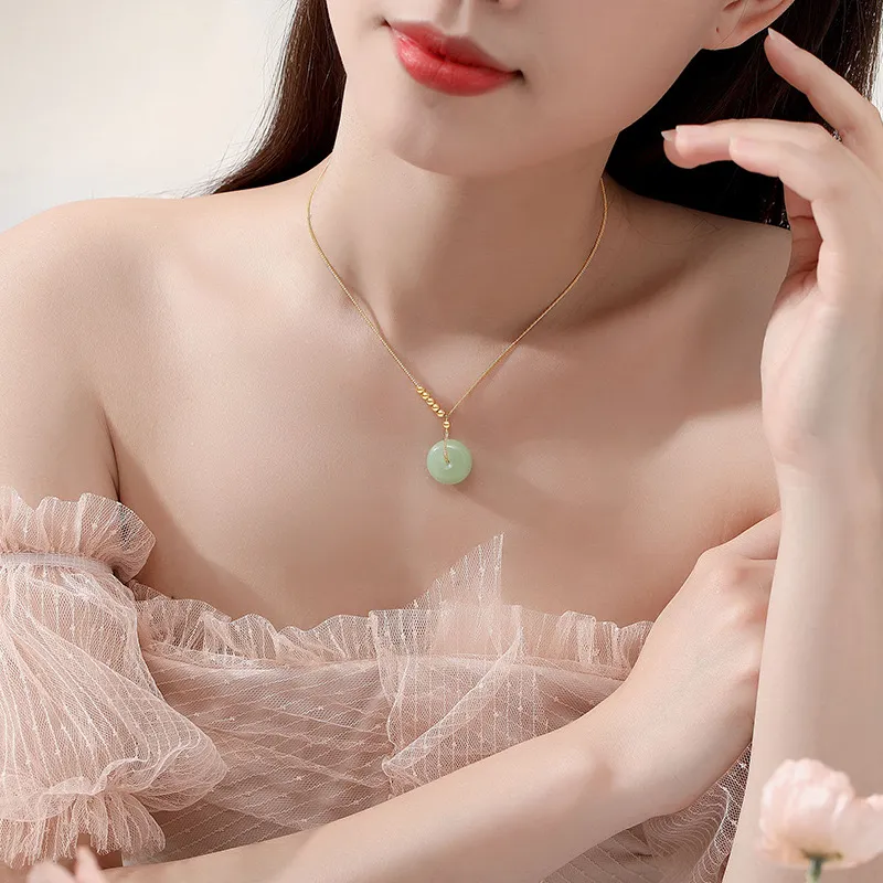 Artisan Lock Heart Jade Chalcedony Jade Necklaces Unisex-8