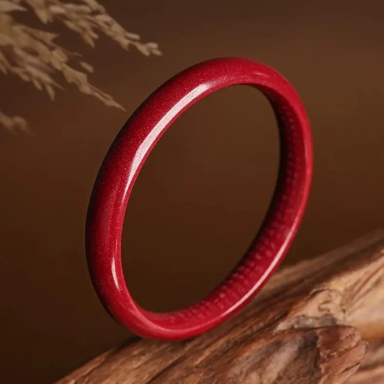 Artisan Lock Heart Jade Reconstructed Cinnabar Bangles Women's-1