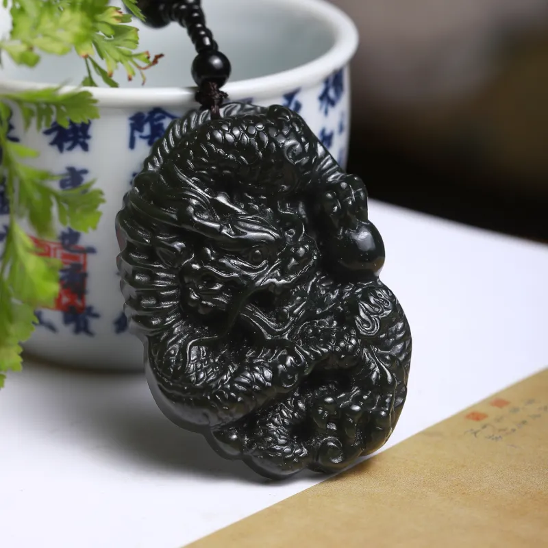 Artisan Lock Heart Jade Hetian Jade Necklaces Green Jade Unisex-4