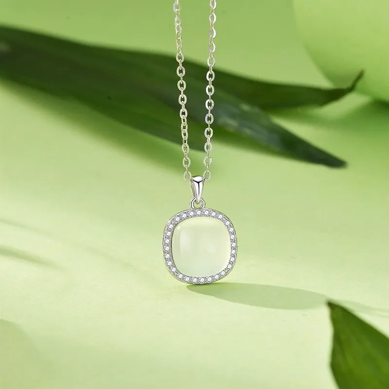 Artisan Lock Heart Jade Natural Chalcedony Necklaces Women's-4