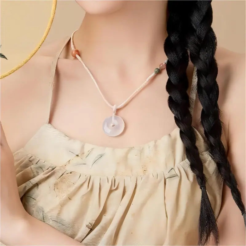 Artisan Lock Heart Jade Chalcedony Necklaces Unisex-6