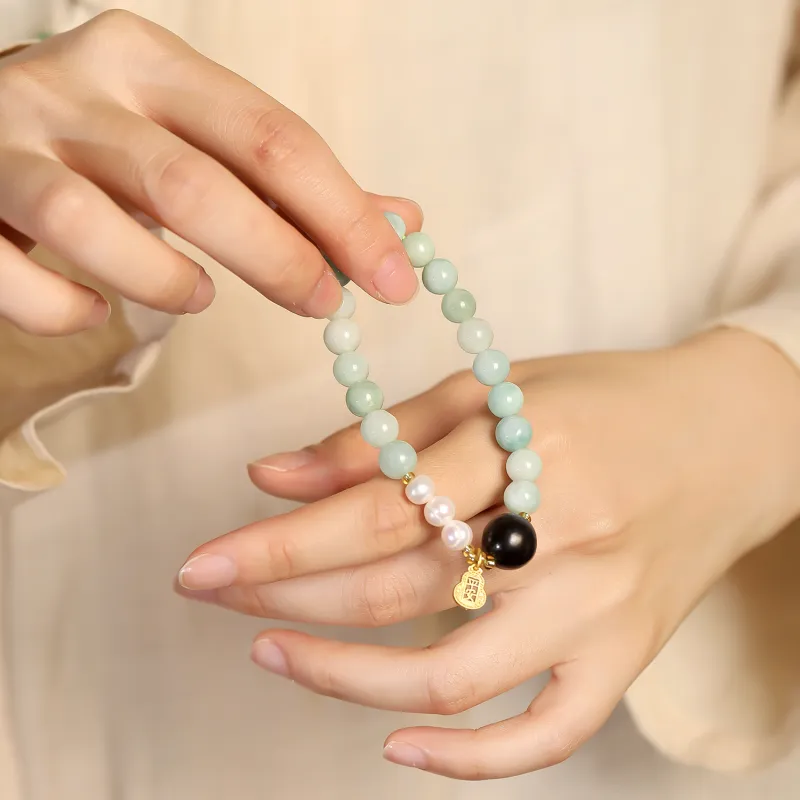 Artisan Lock Heart Jade Bean Type Jadeite Bracelets Women's-2