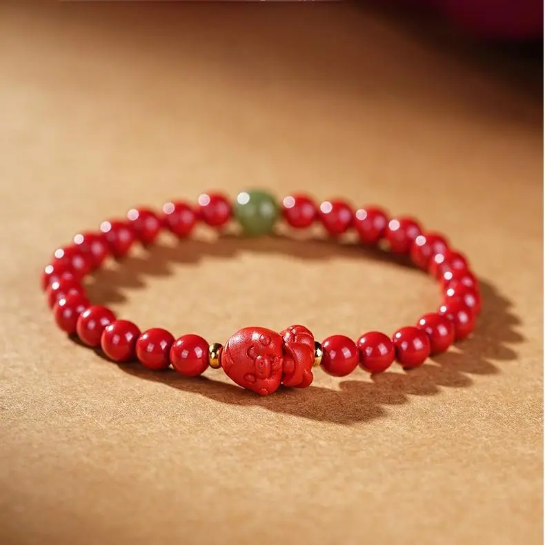 Artisan Lock Heart Jade Cinnabar Bracelets Unisex-2