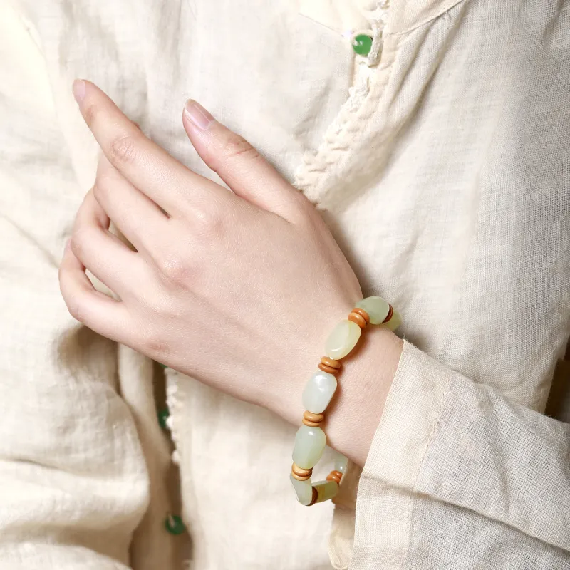 Artisan Lock Heart Jade Hetian Jade Bracelets Pale Greenish White Jade Unisex-5