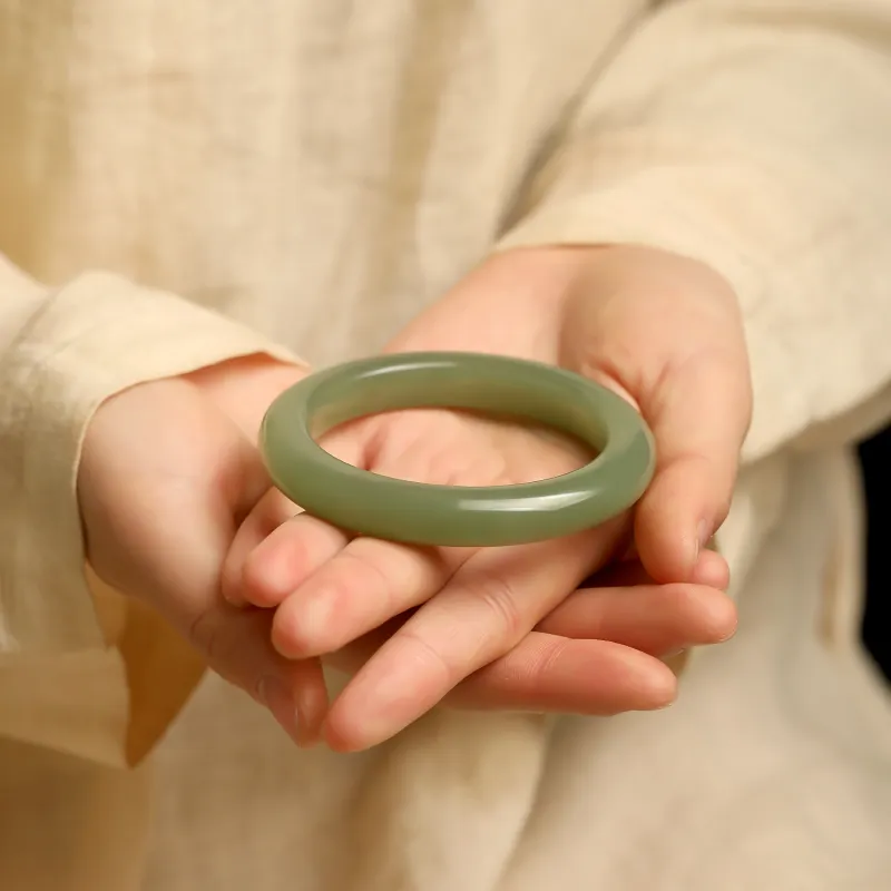 Artisan Lock Heart Jade Bangles Green Jade Women's-2