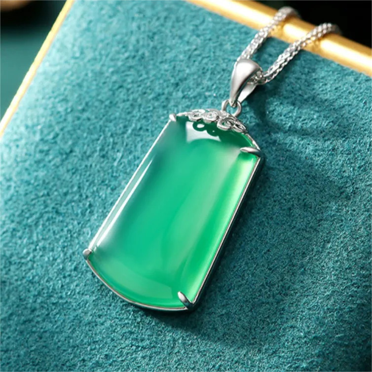 Artisan Lock Heart Jade Chalcedony Necklaces Women's-4