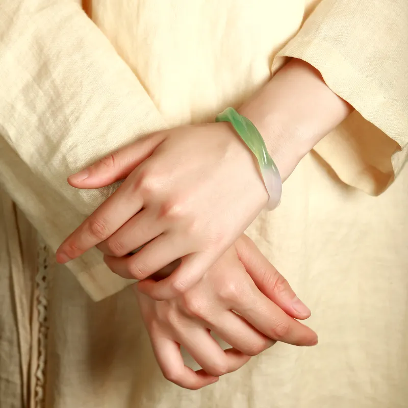 Artisan Lock Heart Jade Chalcedony Bangles Women's-2