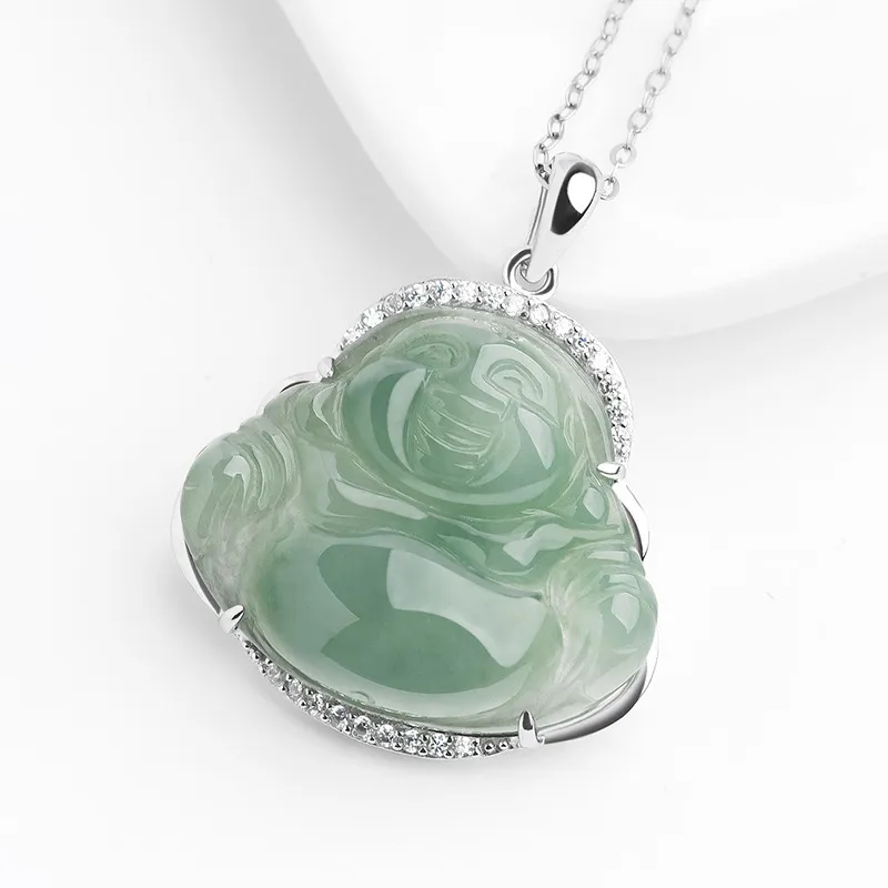 Artisan Lock Heart Jade Ice Glutinous Jadeite Necklaces Women's-3
