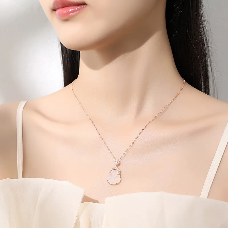 Artisan Lock Heart Jade Chalcedony Necklaces Unisex-6