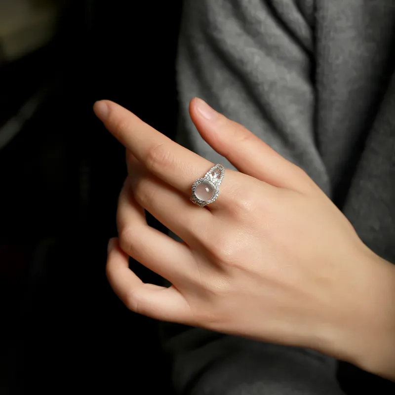 Artisan Lock Heart Jade Chalcedony Rings Unisex-4