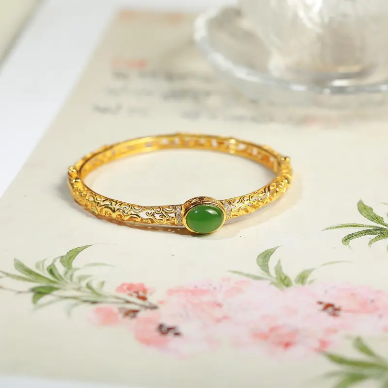 Artisan Lock Heart Jade Hetian Jade 925 Sterling Silver Hetian Jade Bangles Women's Jasper-19
