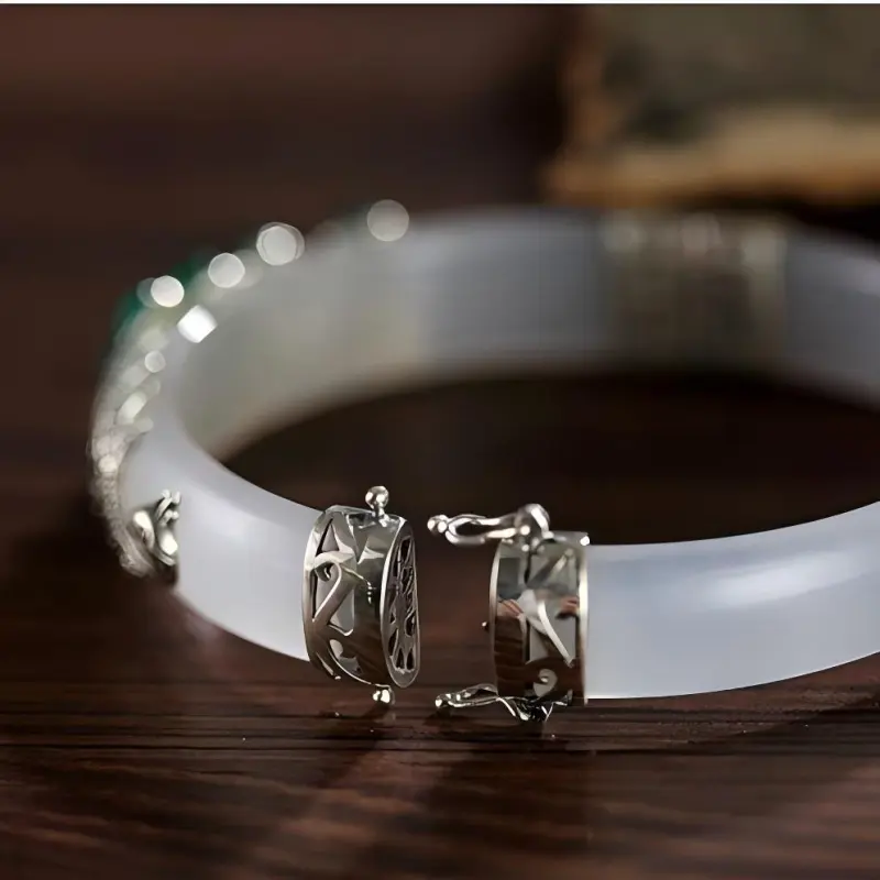 Artisan Lock Heart Jade Chalcedony Bangles Women's-5