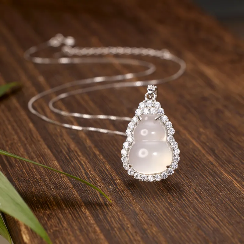 Artisan Lock Heart Jade Chalcedony Necklaces Women's-3