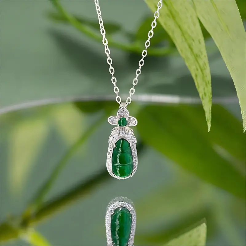 Artisan Lock Heart Jade Ice Glutinous Necklaces Women's-5