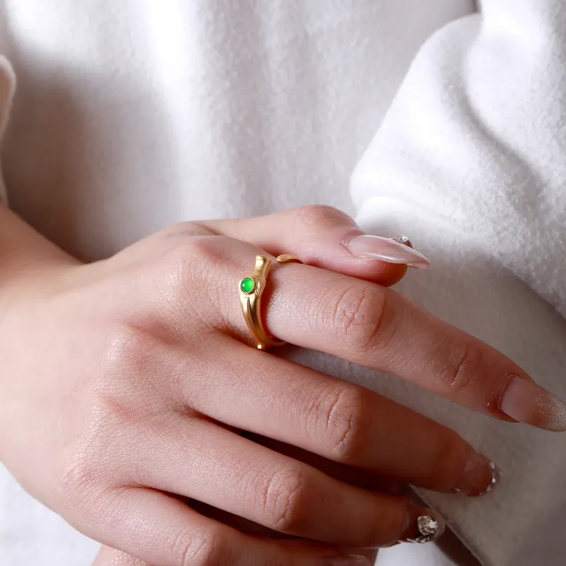 Artisan Lock Heart Jade Chalcedony Rings Unisex-2
