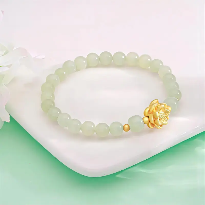 Artisan Lock Heart Jade Hetian Jade Bracelets Women's Pale Greenish White Jade-2