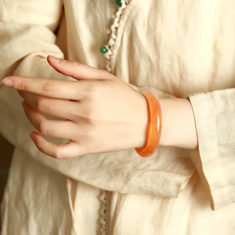 Artisan Lock Heart Jade Chalcedony Bangles Women's-1