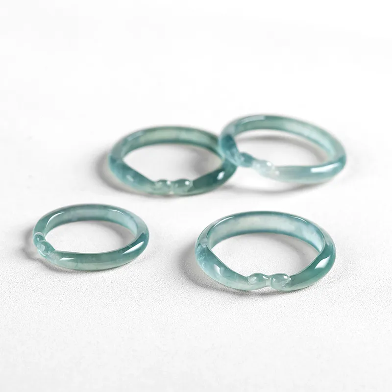 Artisan Lock Heart Jade Glutinous Jade Jadeite Rings Unisex-5