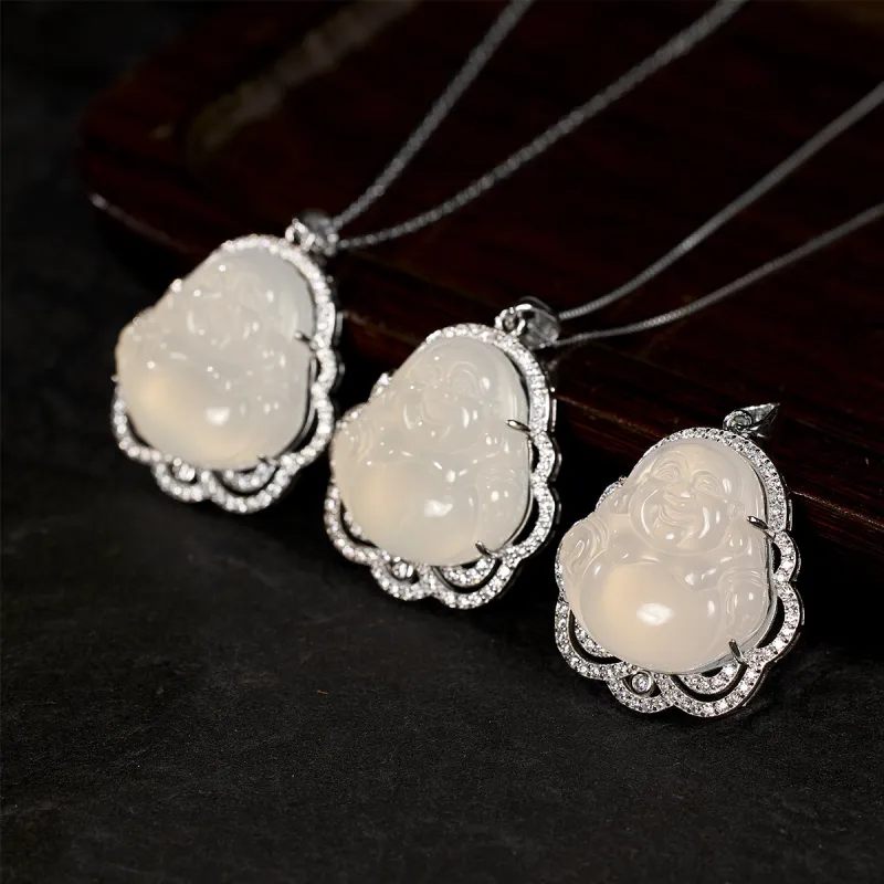 Artisan Lock Heart Jade Chalcedony Necklaces Women's-7