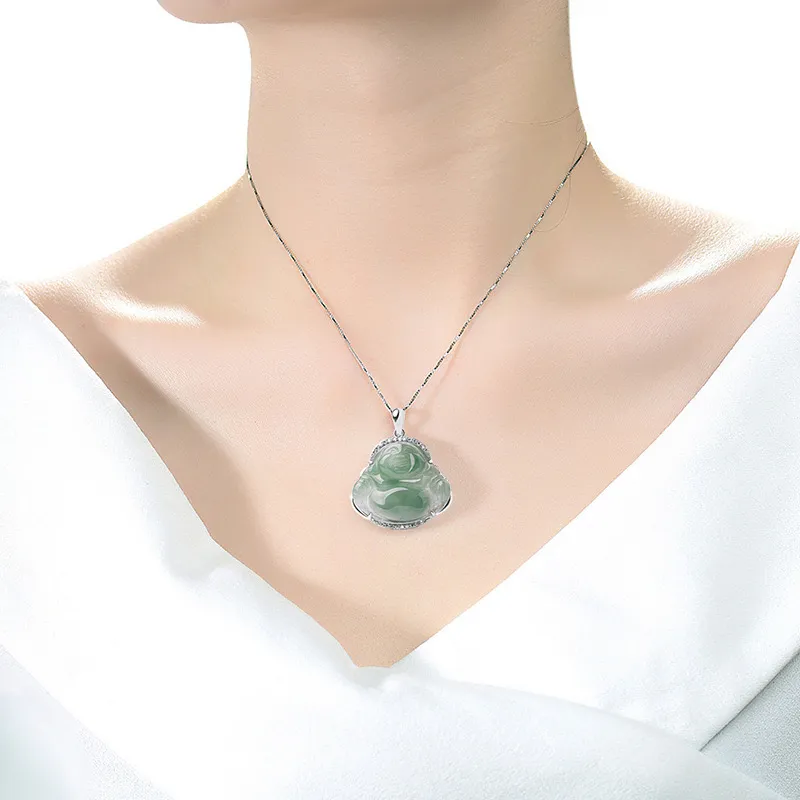 Artisan Lock Heart Jade Ice Glutinous Jadeite Necklaces Women's-1