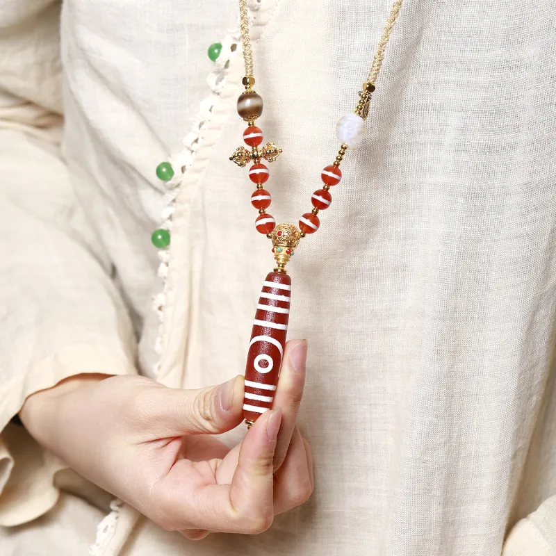 Artisan Lock Heart Jade Agate Necklaces Unisex-4
