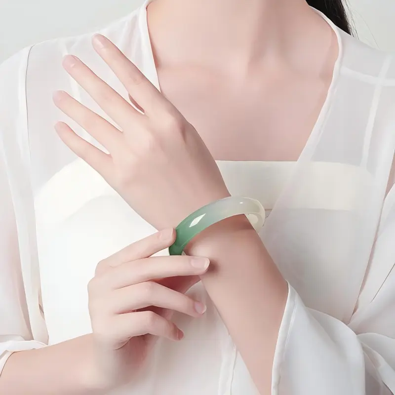 Artisan Lock Heart Jade Chalcedony Bangles Women's-2