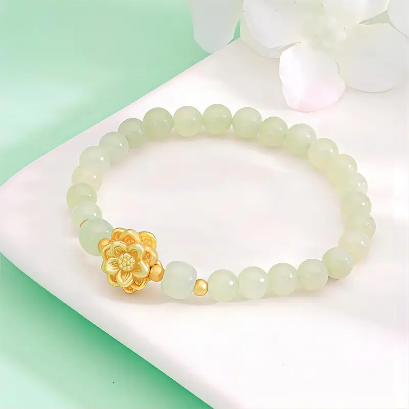 Artisan Lock Heart Jade Hetian Jade Bracelets Women's Pale Greenish White Jade-4
