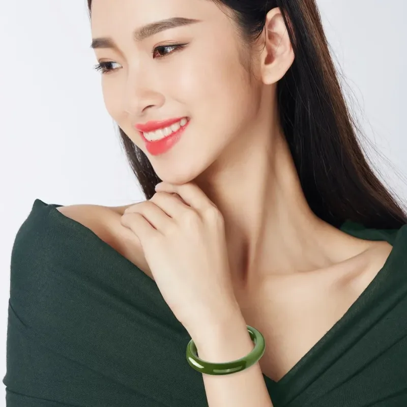 Artisan Lock Heart Jade Bangles Green Jade Unisex-2